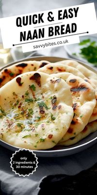 Discover the joy of homemade bread with this Easy 2-Ingredient Naan Bread recipe! Perfectly soft, chewy, and delicious, this naan is ideal for scooping up your favourite curry or making quick wraps. You won't believe how simple it is - all you need is self-raising flour and Greek yogurt! Save and try this foolproof recipe today and bring the authentic taste of Indian cuisine right into your kitchen.