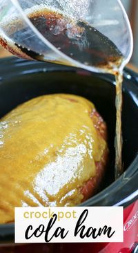 Easy Crock pot ham recipe flavored with a glaze of mustard, Cola soda and brown sugar. Made with a precooked boneless ham, it's the perfect main dish for Christmas, Easter and other holidays. #crockpot #ham #cleverlysimple