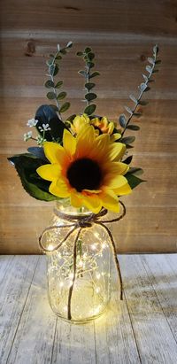 Sunflower Lighted Mason Jar Centerpiece Wedding Centerpiece - Etsy UK