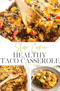 Sneaking vegetables into your kiddo's diet has never been so easy than with this delicious Slow Cooker Healthy Taco Casserole! #slowcooker #healthy #tacocasserole