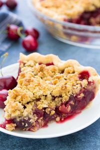 Cherry Crumble Pie recipe, with a sweet fresh cherry filling and the best homemade crumb topping! Make this easy pie recipe with sweet or sour cherries.