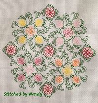 Roses and Leaves Mandala is a pretty natural looking bouquet of roses with leaves swirling. Captured so well by Wendy's stitching. It is 101 x 101 stitches and measures 7.2 x 7.2 inches when stitched on 14 count aida. This chart is for your own personal use. Please do not sell or share by any means thank you. happy Stitching, Dee Southall, xxInfinityStitchesxx on Facebook and Instagram.