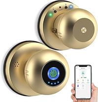 eLinkSmart Smart Door Knob with Lock, Fingerprint Biometric Keyless Entry Electronic Digital Bluetooth App Control WiFi Door Lock for Bedroom Interior Apartment Garage Front Door - Gold