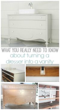 How to make a dresser into a bathroom vanity. These are the details you really need to know to do it yourself.