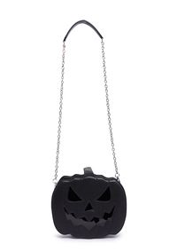 cuz ur lighting up my night. This crossbody bag has a vegan leather construction, a detachable chain crossbody strap, reflective panels in the eyes and mouth, and a zipper closure on top. Related: Sexy Halloween, Fishnets Bodysuits, Gothic Dress, Fishnet Tops, and Rave Outfits.