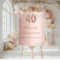 40th birthday rose gold silver glitter welcome foam board | Zazzle