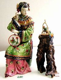 Chinese Oriental Woman Porcelain / Ceramic Figurine - Joyful Bir : Art-sam.com