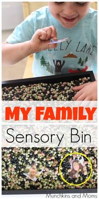 "My Family" themed sensory bin. A great addition to the preschool theme "All About Me!"