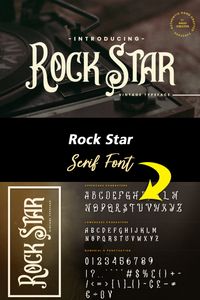 Rock Star is a unique and interesting serif font. It has beautiful and well balanced characters and as a result, it matches a wide pool of designs. Add it to your most creative ideas and notice how it makes them come alive! #seriffonts #serif #designs #graphics #ads