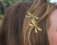 Dragonfly Bobby Pin Set, Gold Insect Bobby Pins, Set of Two Gold Dragonflies, Gold Bobby Pins, Gold