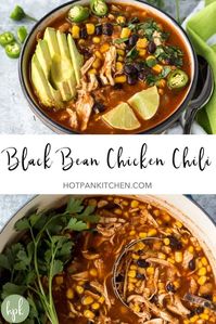 This Black Bean Chicken Chili cooks up easily in one pot! Made in just under 30 minutes, it's a warm and comforting meal that's perfect to use up leftover chicken. Great for a family dinner on a cold night! (Gluten Free, Dairy Free)