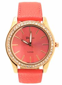 rhinestone trim coral and gold watch