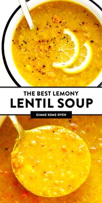 This is the BEST lentil soup recipe!! It's full of amazing lemony flavor, it's naturally healthy and vegan and gluten-free, it's quick and easy to make, and SO delicious. Instant Pot and Slow Cooker instructions included too! | Gimme Some Oven #lentil #healthy #soup #instantpot #pressurecooker #vegetarian #vegan #glutenfree #dinner