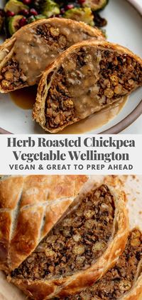 This Herb Roasted Chickpea Vegetable Wellington includes an umami packed filling wrapped in a buttery, flakey pastry dough. Satisfying and great to prep ahead of time for any holiday meals.