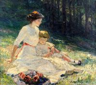 Catherine Wiley "Seated Mother and Child in a Meadow", no date