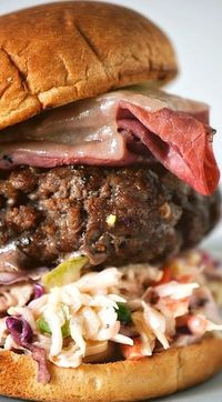 Michael Symon’s Fat Doug Burgers ~ it’ lives up to it’s reputation. And it’s not the pastrami or fresh ground beef that does it, I think the real secret to this drool worthy burger is in the ShaSha Sauce