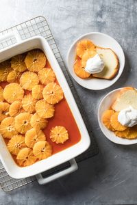 Roasted Oranges in Spiced Syrup. Glazed oranges are a popular fruit dessert. Our method capitalizes on the caramelized flavor of roasted oranges for a simple, sophisticated way to end a meal.