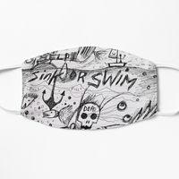 "Survival" mask by Ray Dust. Original sketch about pain and survival. Day of the Dead inspired. Sink or swim, skeletons trying to survive above the ocean and below, life and death, neutral colors, black and white art, artwork, sketching, sketchbook, drawing, artist, fineart, bag of bones, moon, boat, sea, water, drowning, living, sinking, swimming, self help, painful hand, never give up, believe, hope, wearable art. This artwork is available on many items in my Redbubble shop.