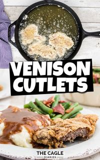 Delicious southern fried Venison Cutlets, perfectly crispy on the outside with a deliciously tender venison center.