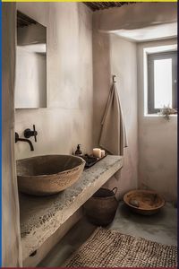 Selecting natural materials for your Wabi Sabi bathroom enhances the connection to nature and creates an organic, soothing atmosphere. Opt for materials like