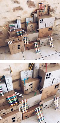 Build your own cardboard box town! Fun kids crafts and play activities from the Mini Mad Things children's crafts blog.