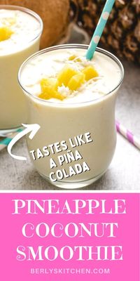 This pineapple coconut smoothie is packed with sweet pineapples, creamy coconut milk, and delicious shredded coconut. It's the perfect flavor combo when you're craving a quick, tropical flavored smoothie!