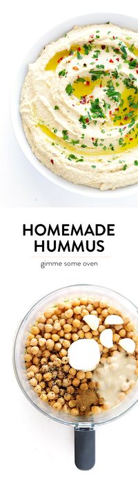 Learn how to make delicious homemade hummus with this classic (and super-easy) recipe!  It's ready to go in just 5 minutes! | gimmesomeoven.com