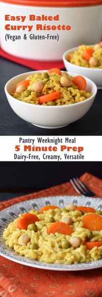 Vegan Baked Curry Risotto - Easy 5-Minute Prep, Gluten-Free, Dairy-Free, Creamy and Delicious Weeknight Meal! Uses Everyday Pantry Ingredients.