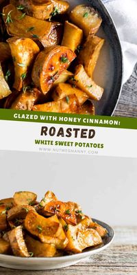 These roasted white sweet potatoes with honey cinnamon glaze are the perfect side dish. Slightly sweet with just the right touch of warm cinnamon flavor. Super easy to make and a great addition to your holiday table.