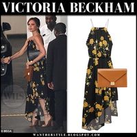 Victoria Beckham in black floral print midi dress #fashion #style #streetstyle #mididress #celebrity #celeb #summer #holiday #chic #outfit #inspiration #magdabutrym