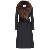 Prada Fur-Trimmed Wool-Blend Coat (€4.480) ❤ liked on Polyvore featuring outerwear, coats, prada, jackets, black, wool blend coat, prada coat and fur-trimmed coat