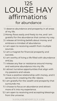 Louise Hay's affirmations for abundance, which help to attract wealth, prosperity, and financial  | Affirmations For Abundance  | Repeat Daily  | Louise Hay Affirmations  | Positive Affirmations For Kids