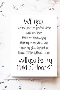 Printable Will you be my Maid of Honor Card Maid Honor | Etsy