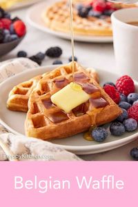 My super easy Belgian Waffles recipe makes waffles that are golden brown and crisp on the outside, tender and fluffy on the inside, and perfect for topping with melting butter and sweet maple syrup.