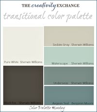 Transitional Paint Color Palette with images of rooms painted in these colors. {Color Palette Monday #3} The Creativity Exchange