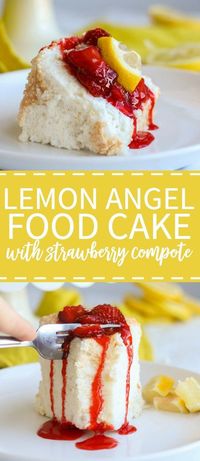 Light and fluffy, this lemon angel food cake melts in your mouth and packs a powerful citrus punch. Made with fluffy egg whites and lots of lemon zest, this cake recipe will be your new go-to for spring and summer entertaining. Serve it with strawberry compote on top for a bright bite of fruity flavor.