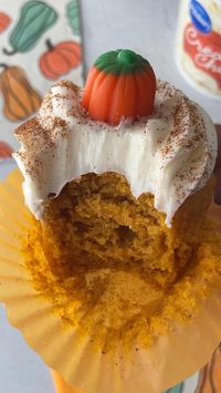 20min · 1 serving     You’ll Need: ⁠  ⁠  • 1 package Pillsbury Yellow Cake Mix⁠  • ⁠1 tub Pillsbury Cream Cheese Frosting⁠  • Pumpkin Puree⁠  • Pumpkin pie spice   • ⁠Mini pumpkin candy⁠  • ⁠Cinnamon ⁠  ⁠  Steps: ⁠  Step 1: Preheat oven to 350 degrees. Mix 1 box of yellow cake mix, 3/4 cup pumpkin puree, 1 tsp pumpkin pie spice, 1 cup of water, and 1/2 cup oil in a large mixing bowl. ⁠  ⁠Step 2: ⁠Fill cupcake liners 2/3 full and bake for 18-20 minutes, let cool  ⁠Step 3: Fit a piping bag with a 1M piping tip and fill with Pillsbury cream cheese frosting   ⁠Step 4: frost the cupcake, sprinkle with cinnamon and top with a pumpkin candy!  🎃🍂