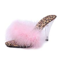 Fluffy Leopard Heeled Slippers – Pinky Dollz