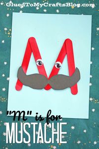 "M" is for Mustache - Popsicle Stick ABC themed kid craft idea #gluedtomycrafts