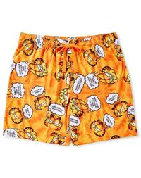 Get comfy as you relax in this funny Garfield lounge shorts! Whether you wear them around the house or as part of an outfit, Garfield's sayings are sure to make you smile! Officially licensed Drawstring closure Material: Polyester, spandex Care: Machine wash; tumble dry low Imported