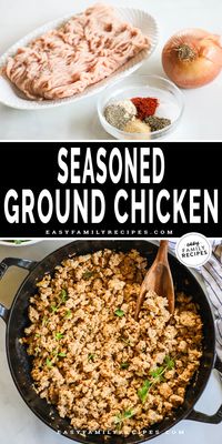 This Seasoned Ground Chicken is a meal prep staple! It's quick to make, stores beautifully, and is seasoned to perfection. This ground chicken is packed with flavor, but versatile enough to be enjoyed by itself over potatoes or can quick start any dinner using ground chicken. Whip this seasoned ground chicken up in just a few minutes to serve right away or pack it up and store it for later!