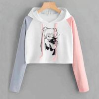 AU $12.55  31％ Off | Sailor Moon Crop Hoodies Sweatshirts Women Kawaii Clothes Long Sleeve Harajuku Sailor Moon Cat Copped Hoodie for Ladies Gils