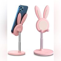 Cute Cell Phone Stand | Adjustable Bunny Phone Stand For Desk | Thick Case Friendly Holder | Compatible With Iphone, Kindle, Ipad, Switch, All Phones | Pink