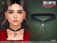 The Sims Resource - Halloween Movie Night - Skeleton Ruby Hand Choker For Kids