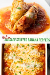 Stuffed Banana Peppers Recipe - Tangy banana peppers stuffed with savory Italian sausage and cream cheese, baked, and smothered with marinara and melted cheeses. They are gluten free, low carb, and utterly delicious! | A Spicy Perspective