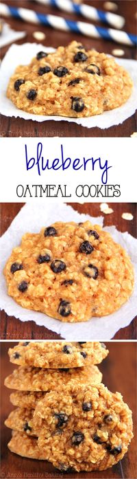 Clean-Eating Blueberry Oatmeal Cookies -- these skinny cookies don't taste healthy at all! You'll never need another oatmeal cookie recipe again!