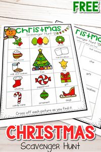 The printable Christmas scavenger hunt is the perfect holiday activity for kids.