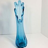 Vintage Viking Art Glass Blue Stretch SWUNG VASE Mid Century Modern #VikingGlass #MidCenturyModern