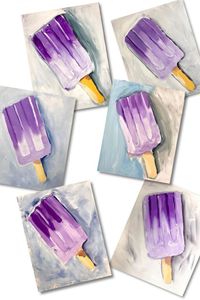 These tasty-looking popsicle paintings were done with acrylics by kids ages 8-11. This is definitely a favorite summer art project for kids!