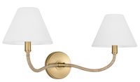 The Laguna Wall Sconce brings a French inspired design to your interior space. The sinuous form is fabric wrapped and topped with wide linen shades, casting warm shadows across your room.